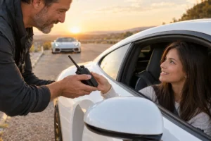 Cómo organizo una ruta para los socios de mi club de coches sin volverme loco con la logística: hombre entrega